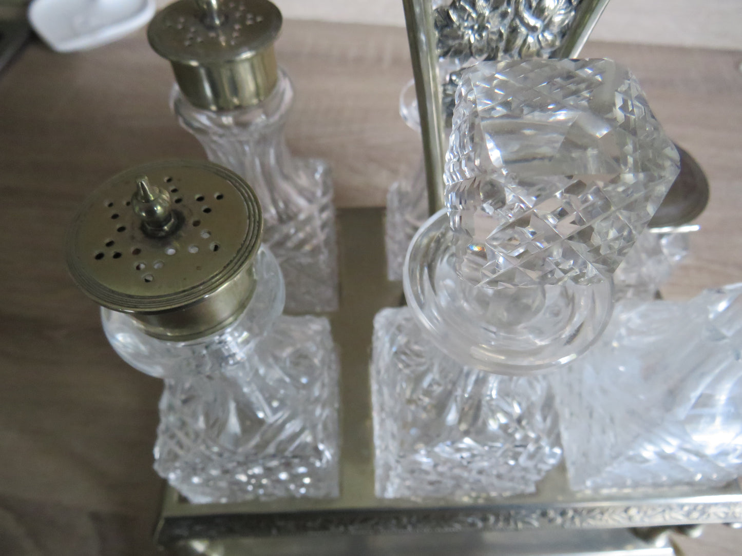 Antique Silver Plated & Cut Glass Cruet Stand