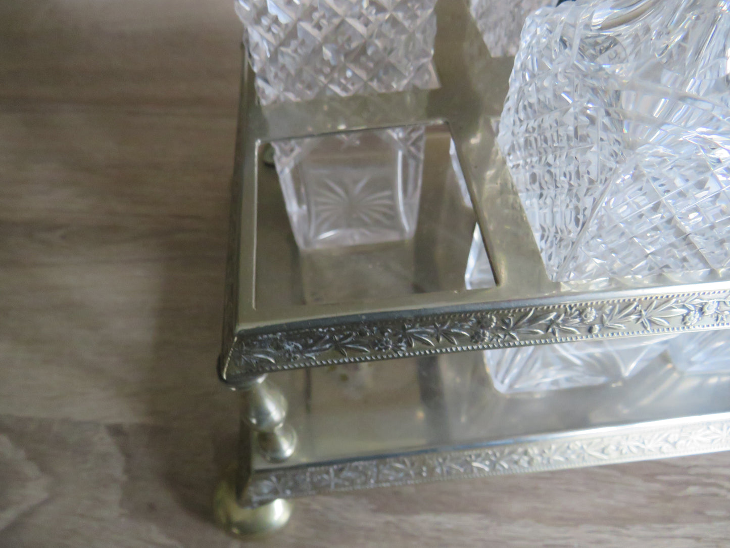 Antique Silver Plated & Cut Glass Cruet Stand