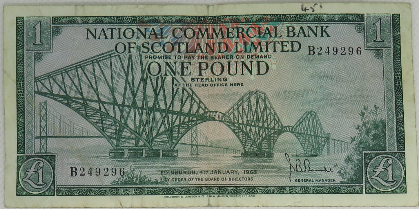 1968 National Commercial Bank of Scotland Limited £1 One Pound Banknote
