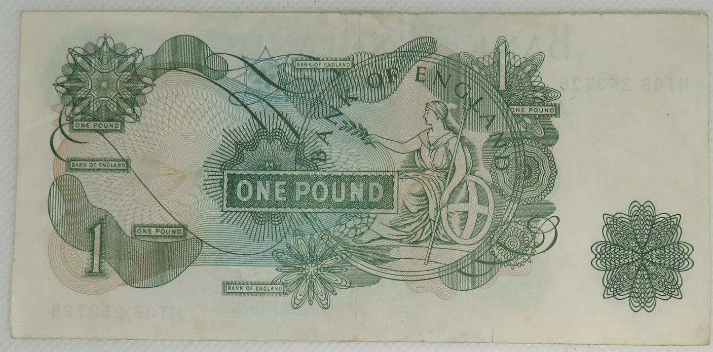 Bank of England £1 One Pound Banknote J.B. Page (1970) HT06