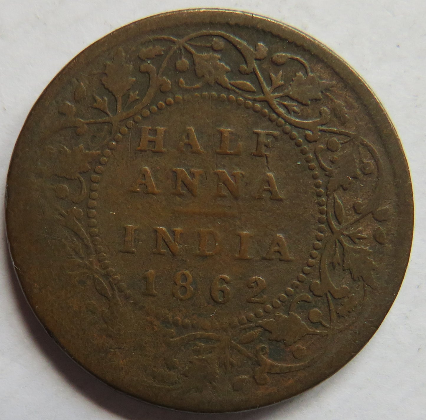 1862 Queen Victoria India Half-Anna Coin