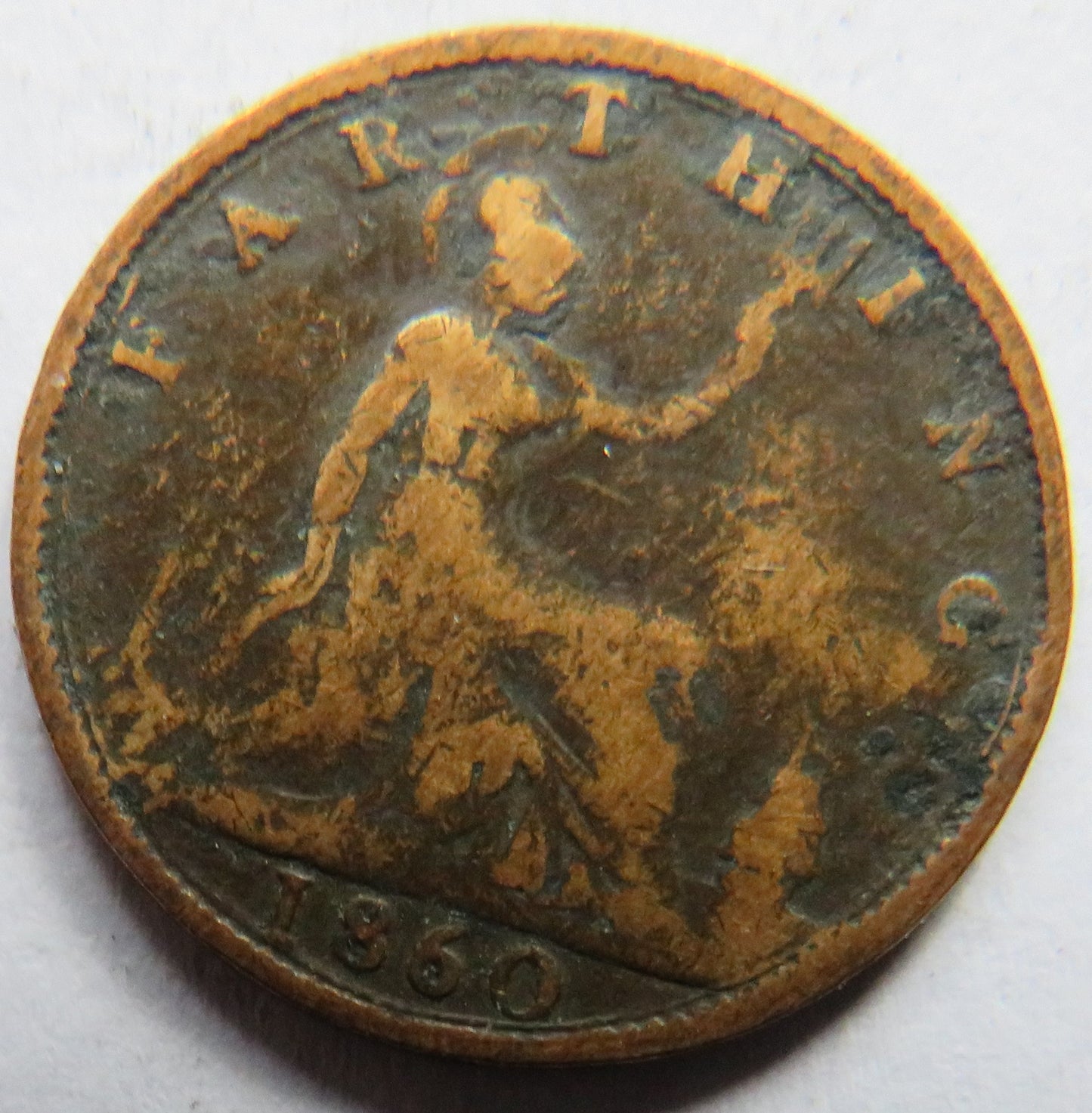 1860 Queen Victoria Bun Head Farthing Coin - Great Britain
