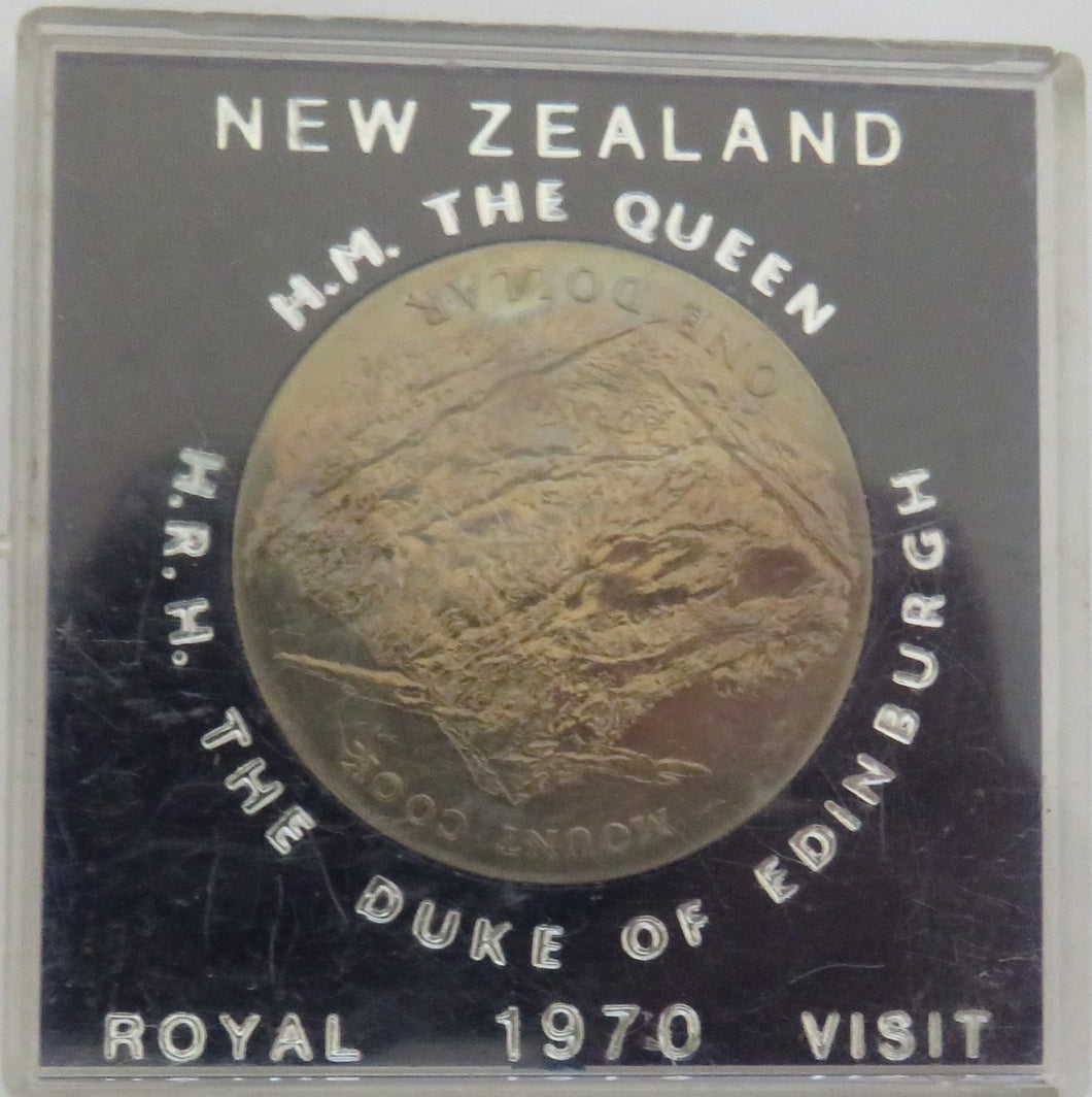 1970 New Zealand $1 Dollar Coin Queen & Duke of Edinburgh Royal Visit