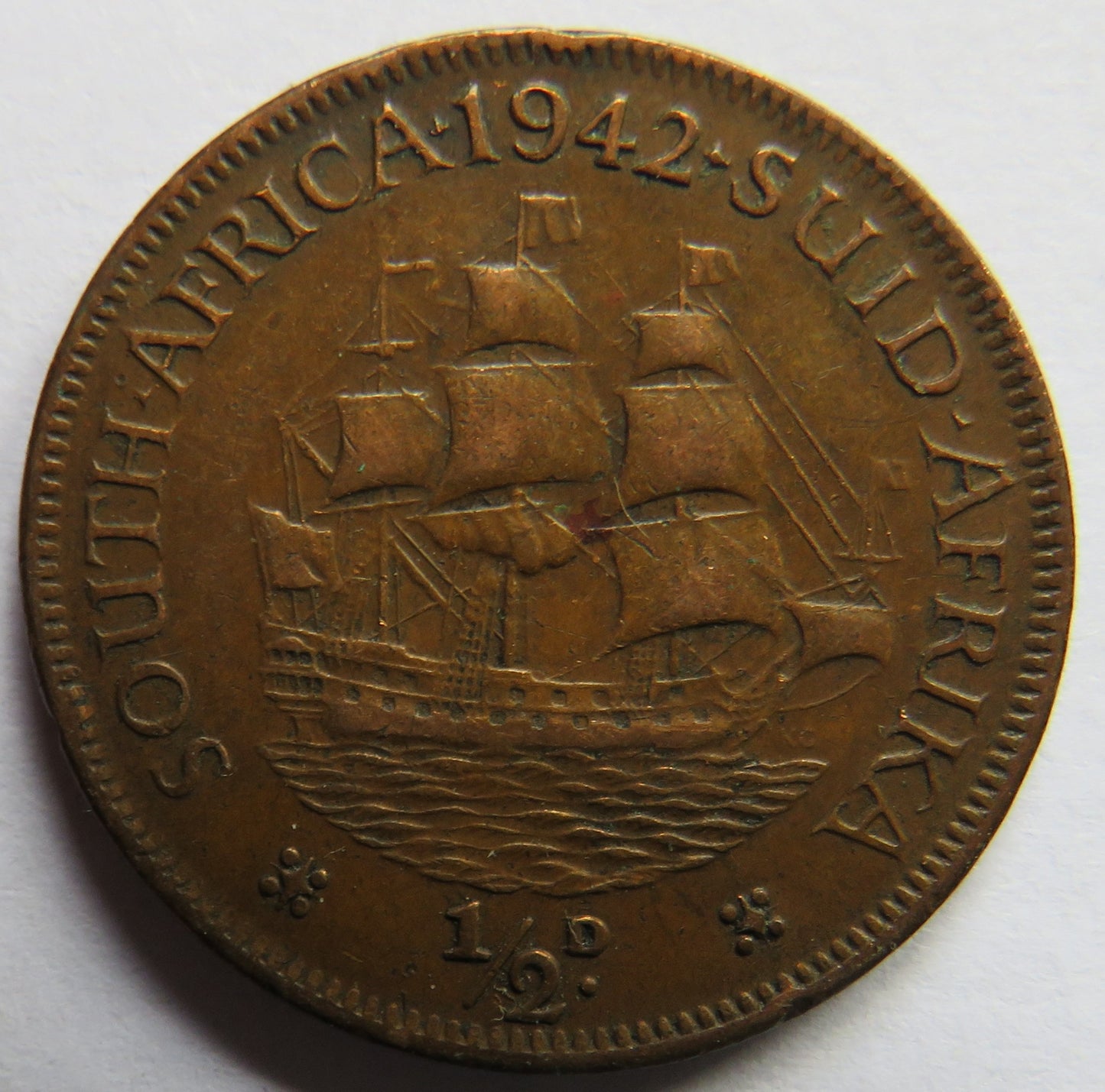 1942 King George VI South Africa Halfpenny Coin