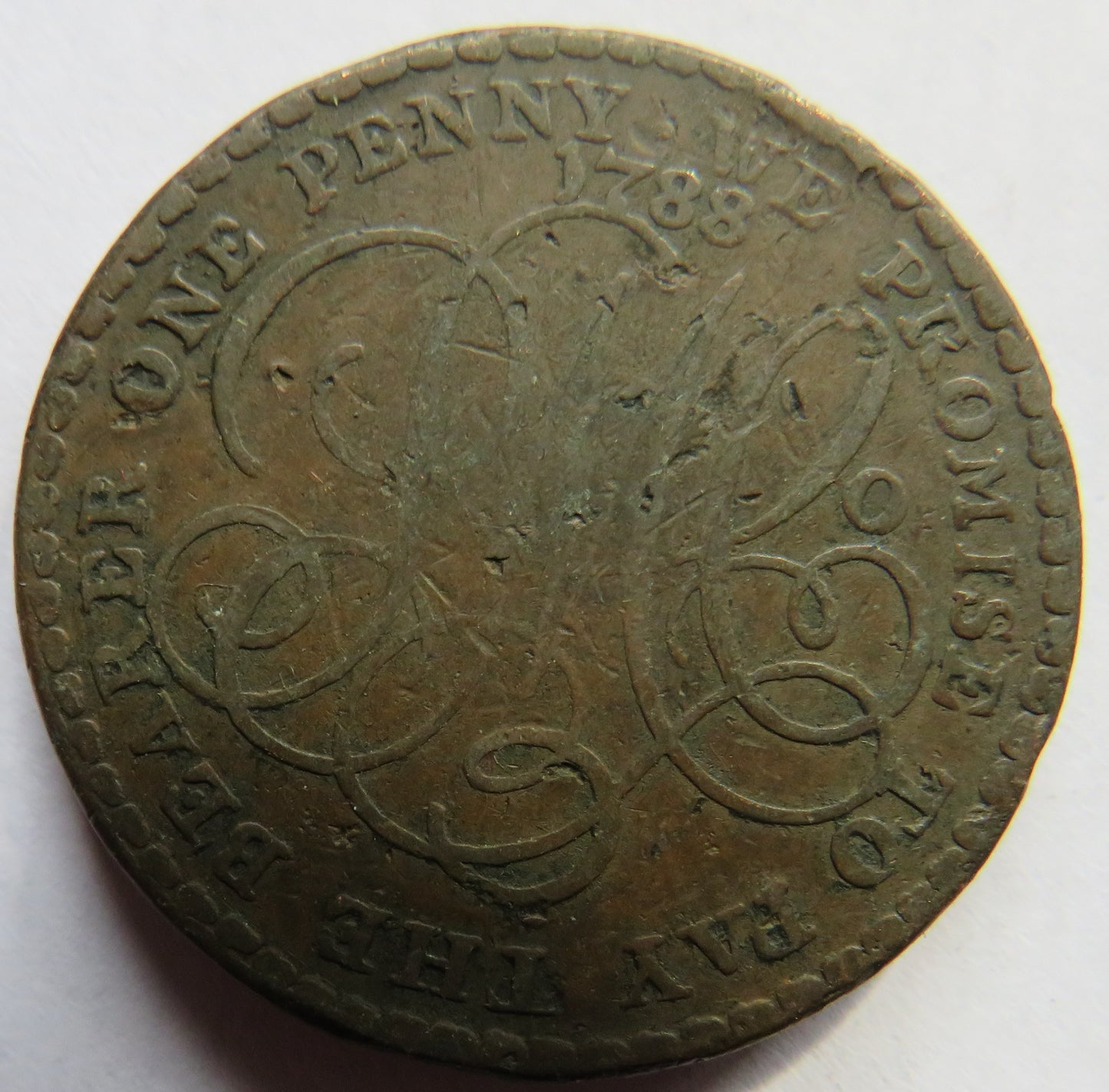 1788 Druids Head One Penny Token London, Liverpool or Anglesey