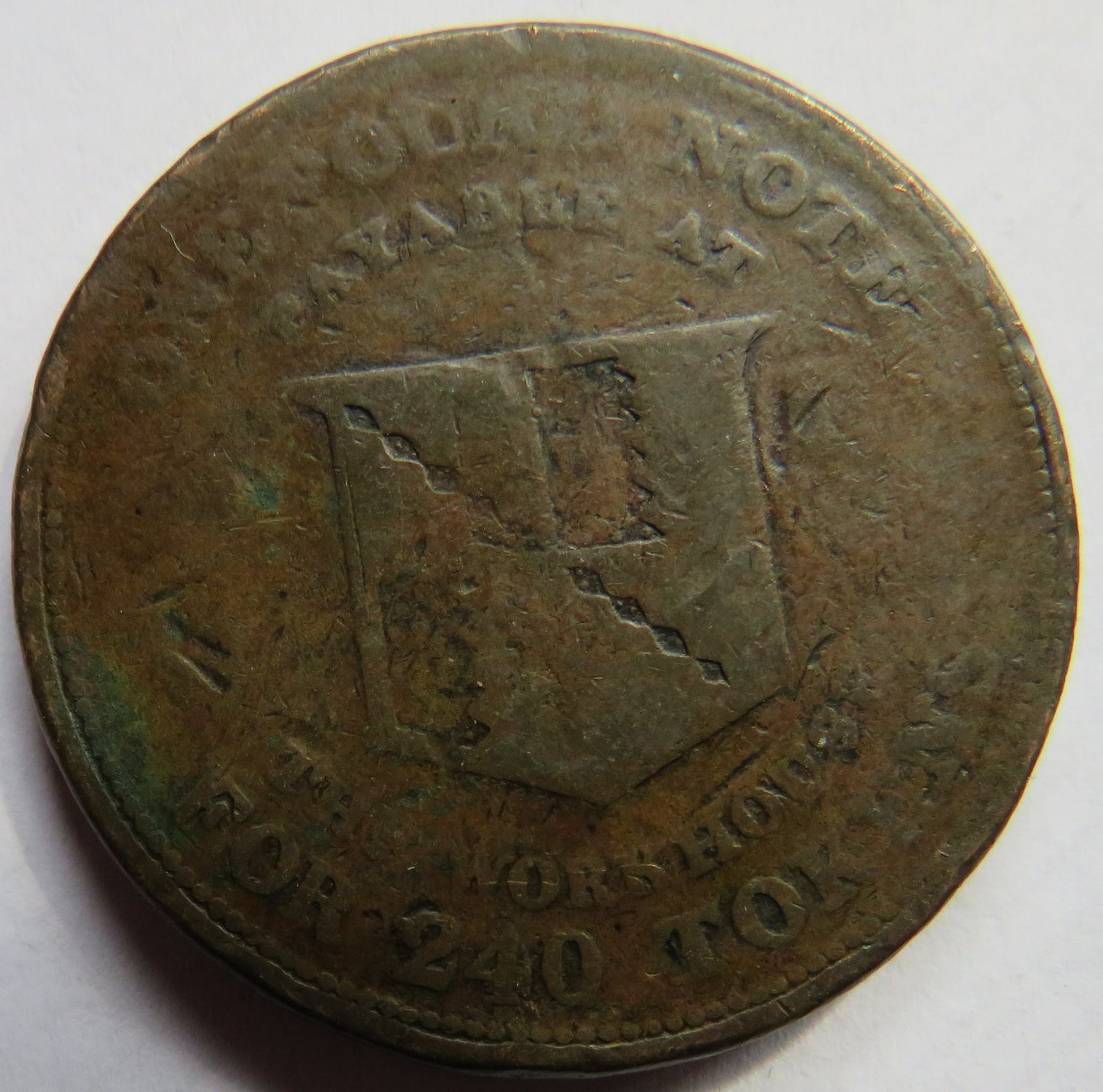 1812 Birmingham One Penny Token "Payable At The Workhouse"