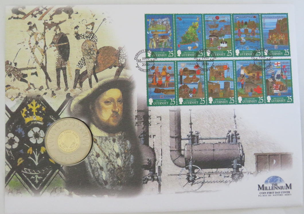 1999 Guernsey £5 Coin & Stamp Cover 2000 Millennium