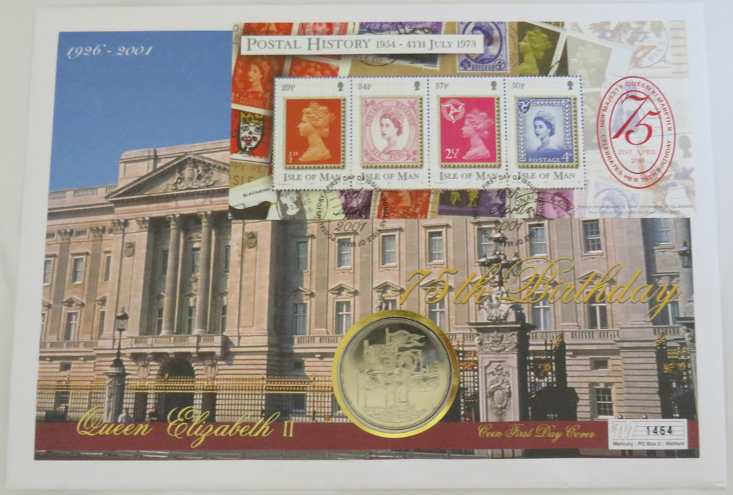 1996 £5 Coin & Stamp Cover Queen Elizabeth 75th Birthday