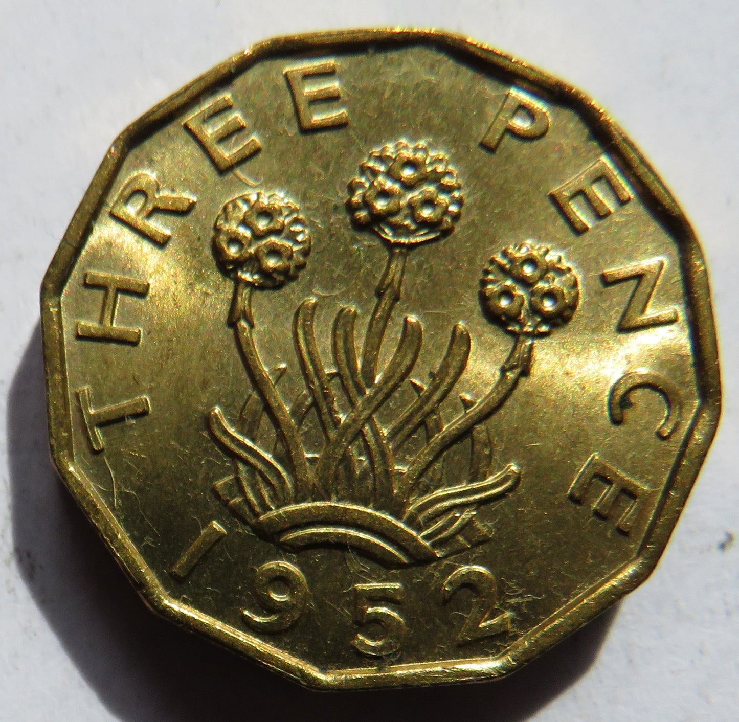 1952 King George VI Brass Threepence Coin In High Grade