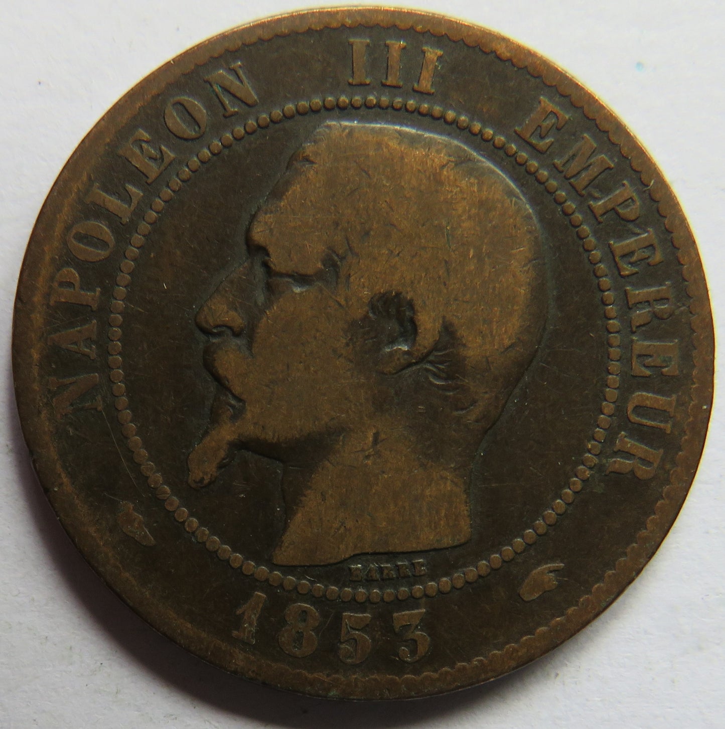 1853-A France Napoleon III 10 Centimes Coin