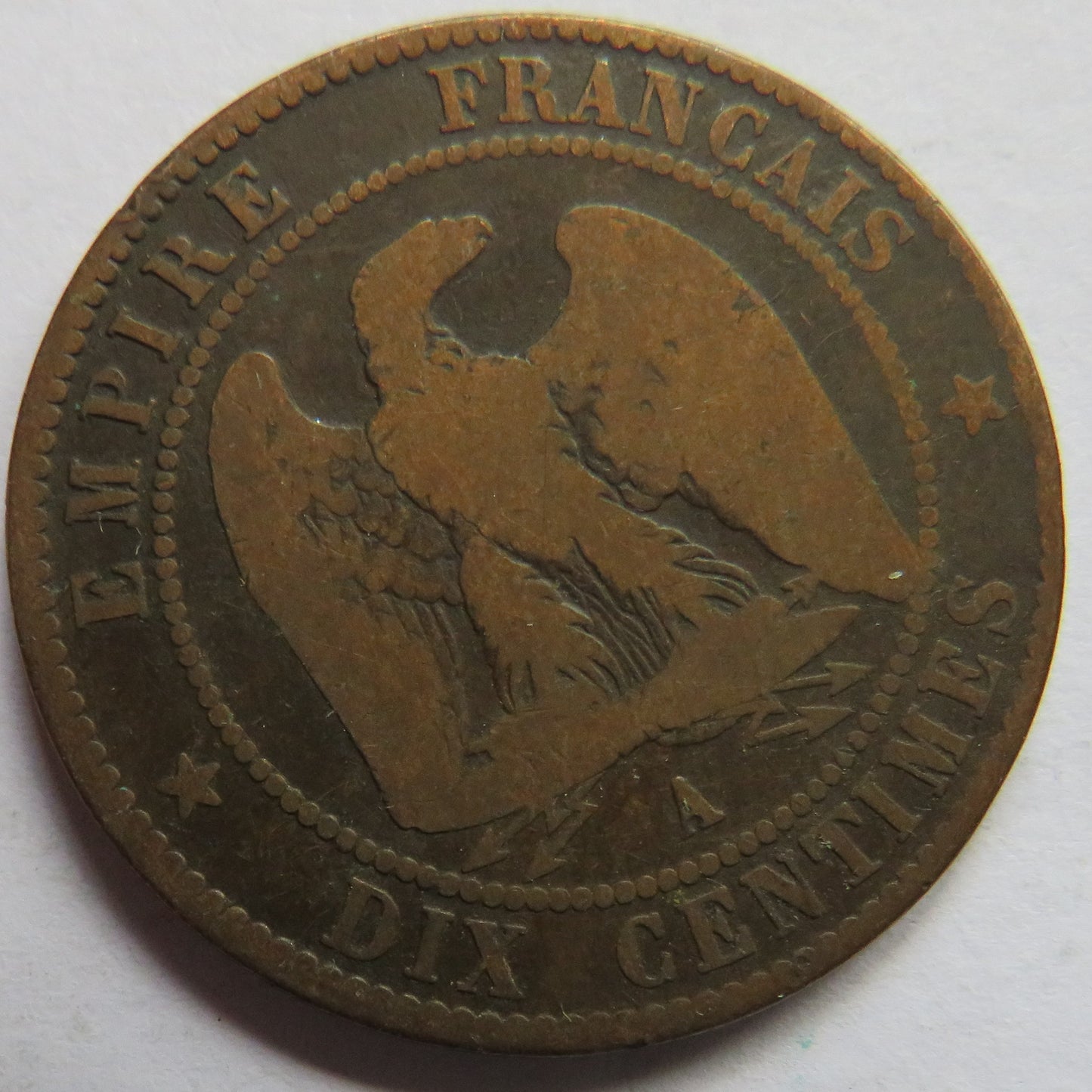 1853-A France Napoleon III 10 Centimes Coin