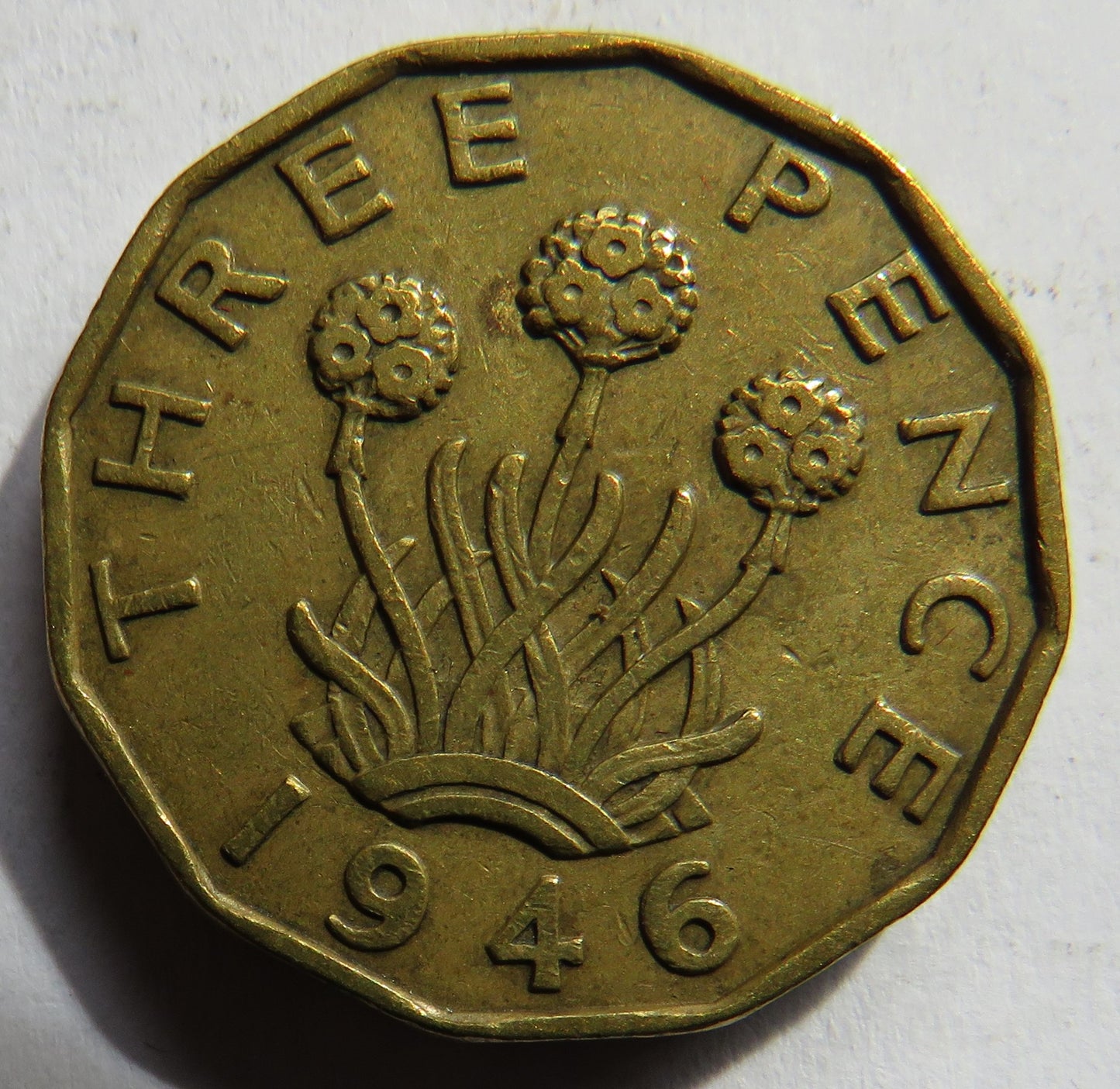 1946 King George VI Brass Threepence Coin Scarce Date