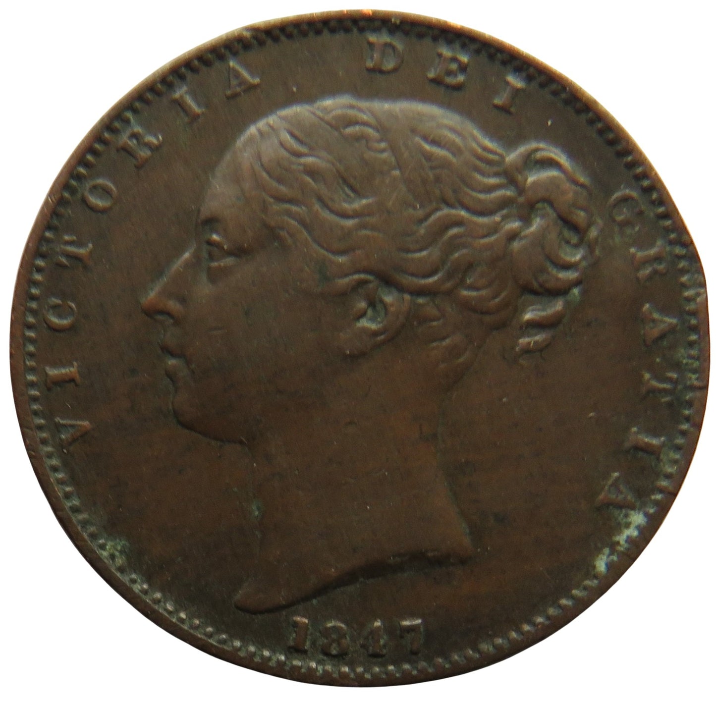 1847 Queen Victoria Young Head Farthing Coin - Great Britain