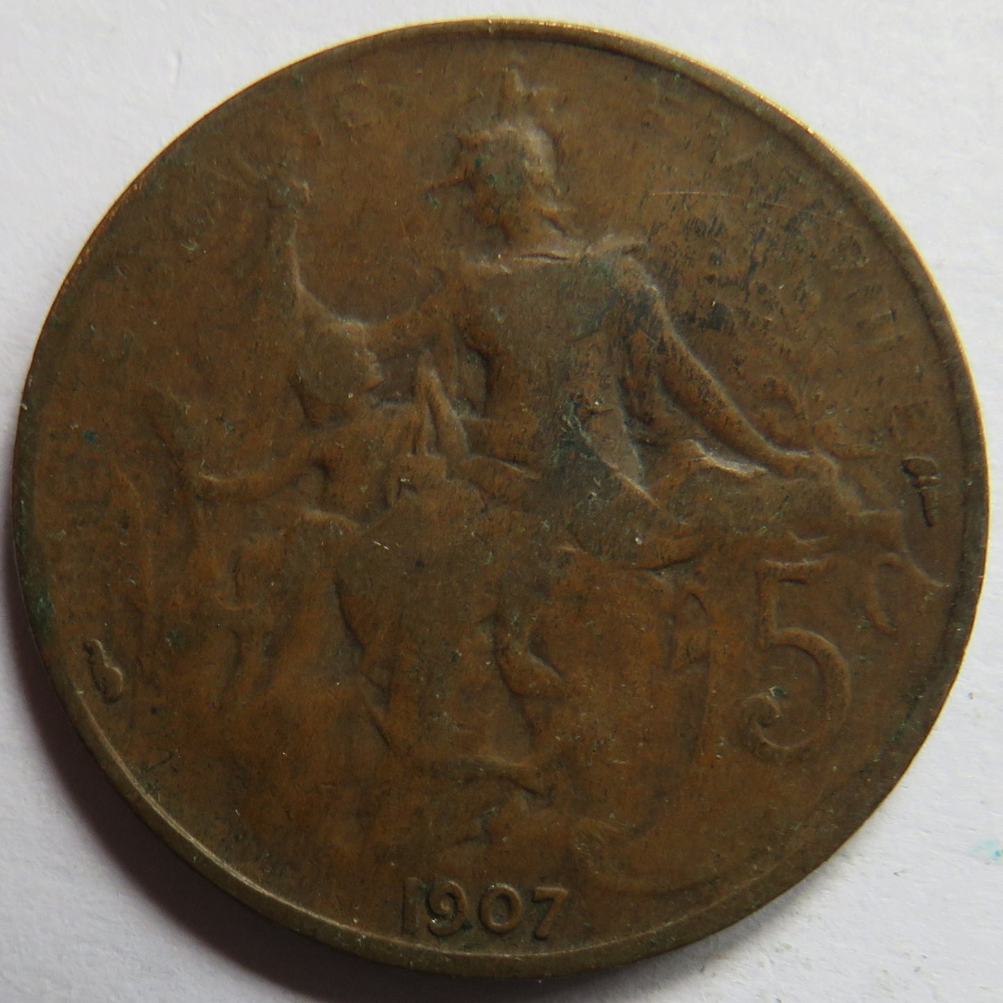 1907 France 5 Centimes Coin