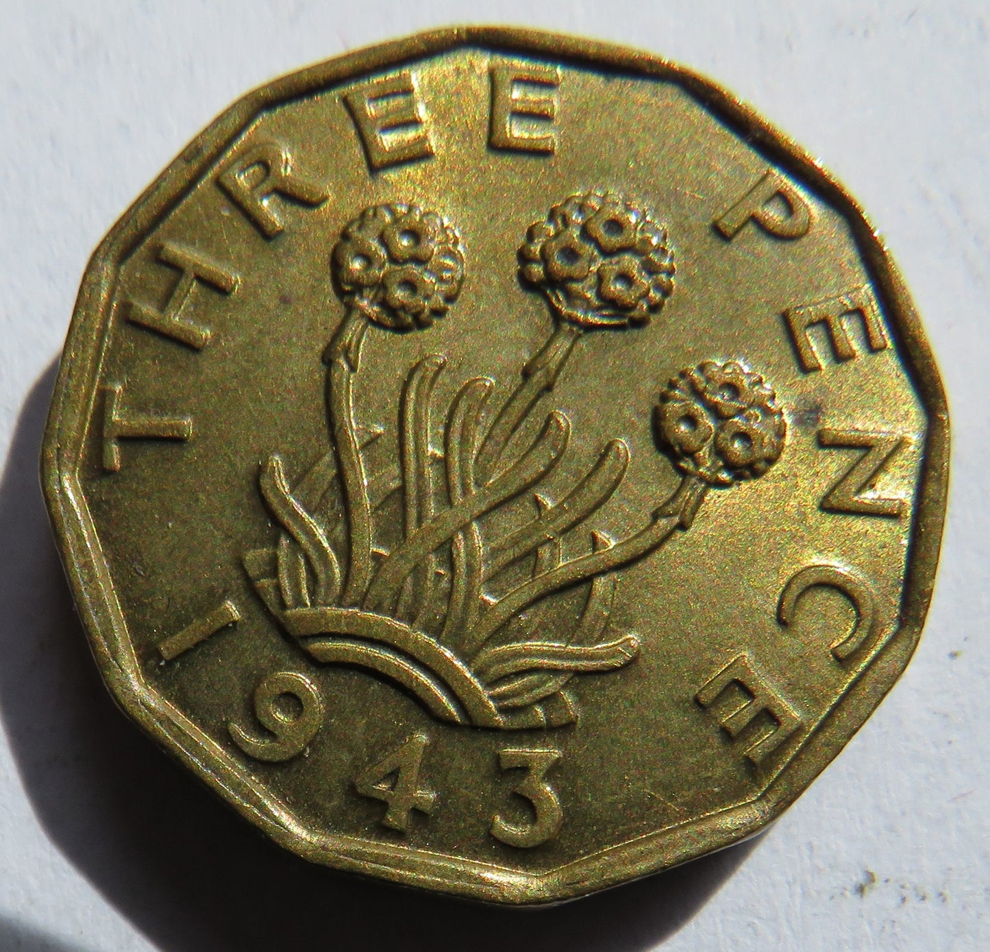 1943 King George VI Brass Threepence Coin In Better Grade