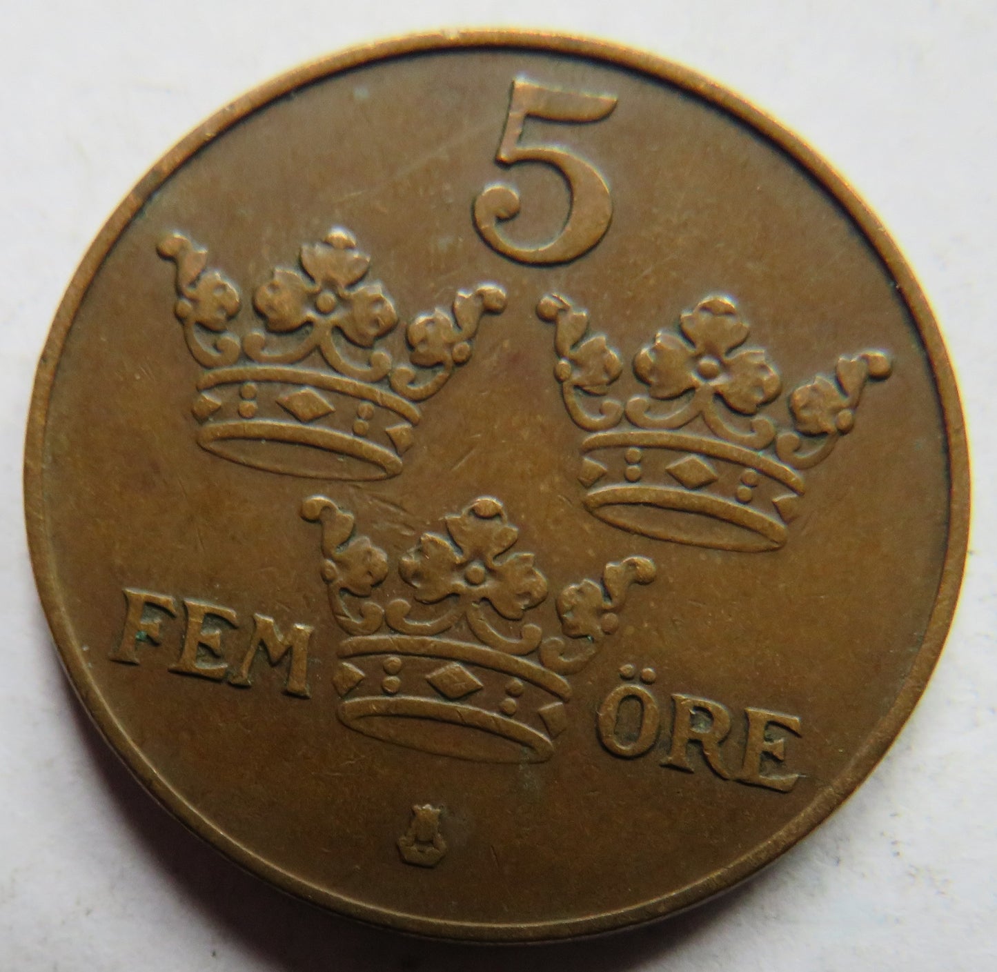1933 Sweden 5 Öre / Ore Coin