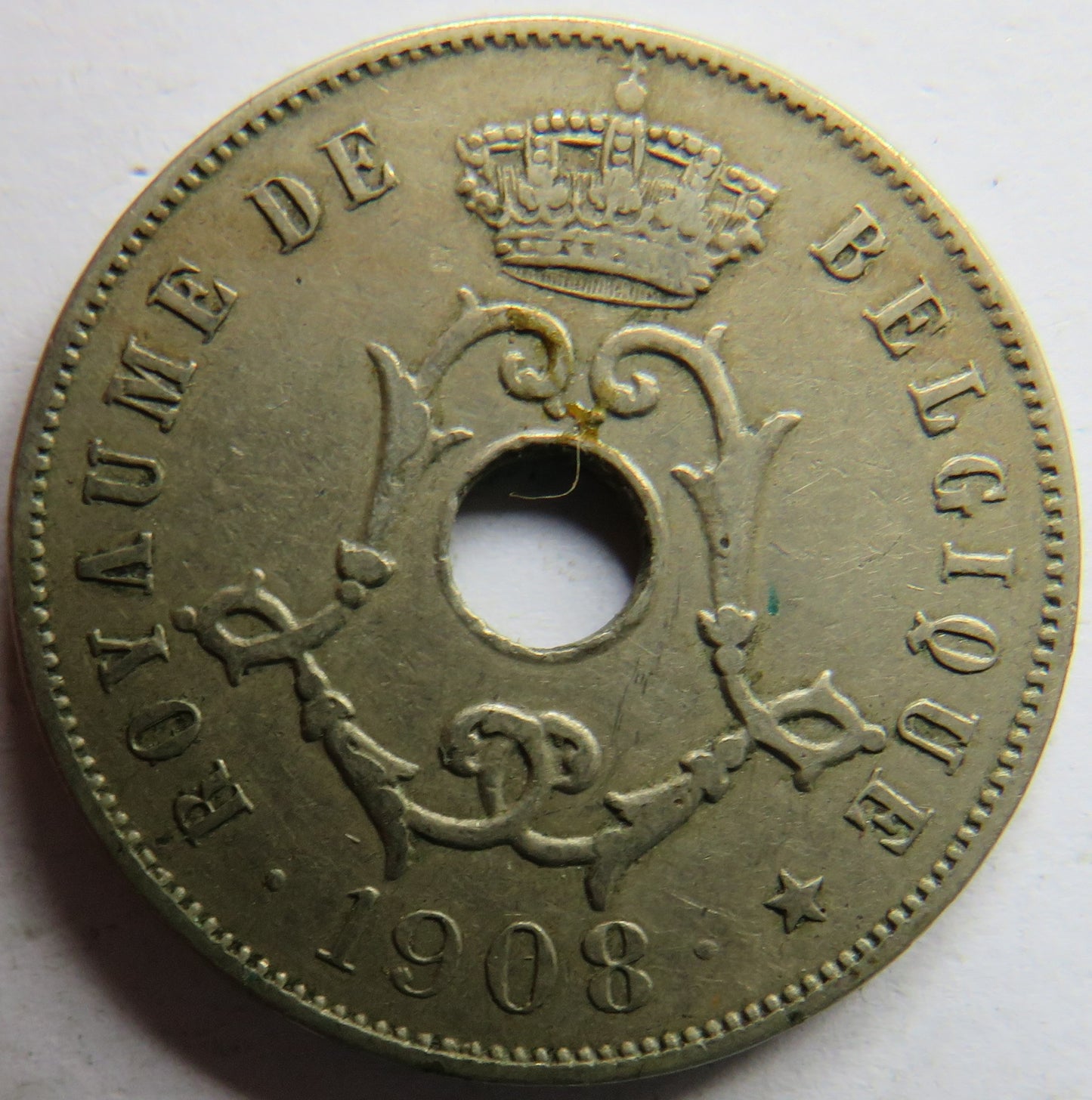 1908 Belgium 25 Centimes Coin