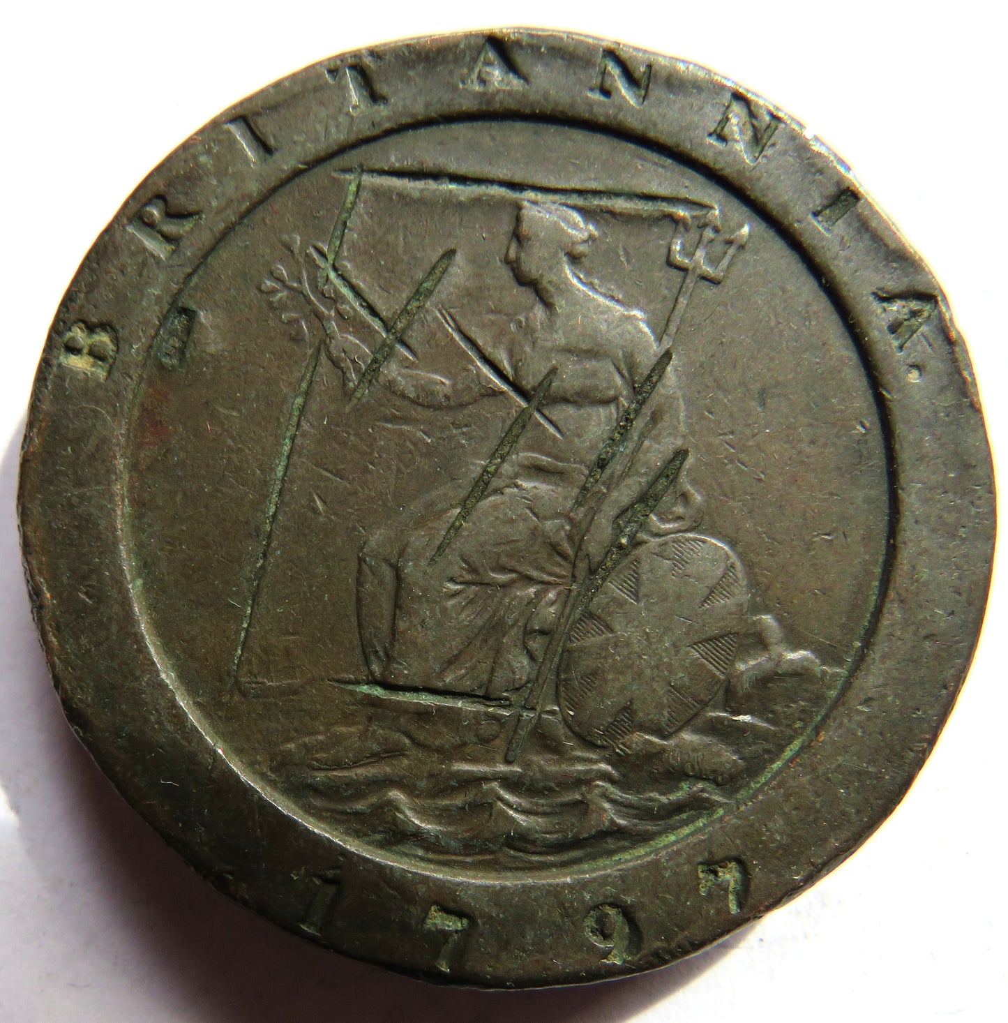1797 King George III Cartwheel Twopence Coin Graffitied - Great Britain