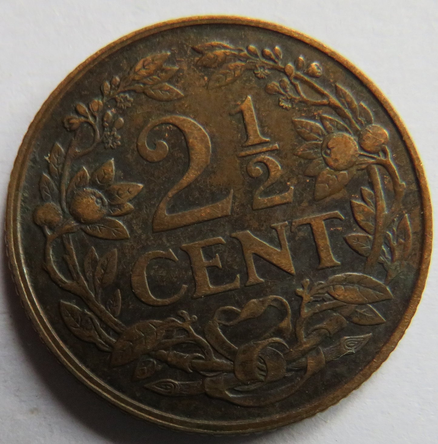 1919 Netherlands 2 & 1/2 Cent Coin