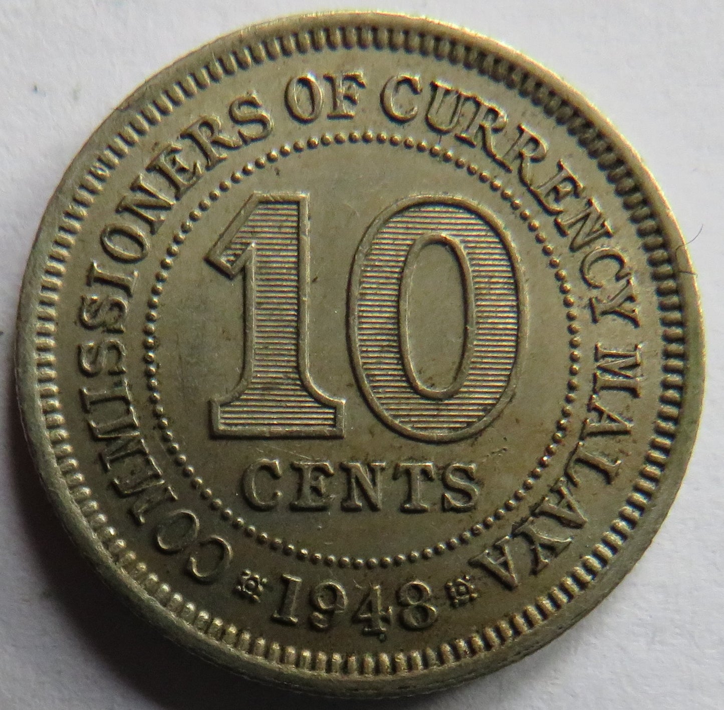 1948 King George VI Commissioners of Currency Malaya 10 Cents Coin