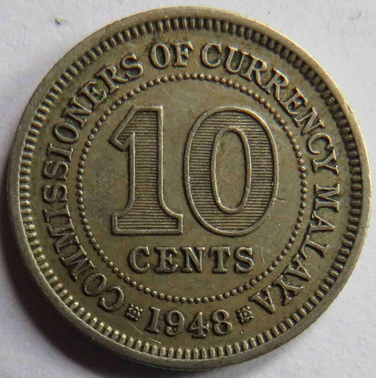 1948 King George VI Commissioners of Currency Malaya 10 Cents Coin