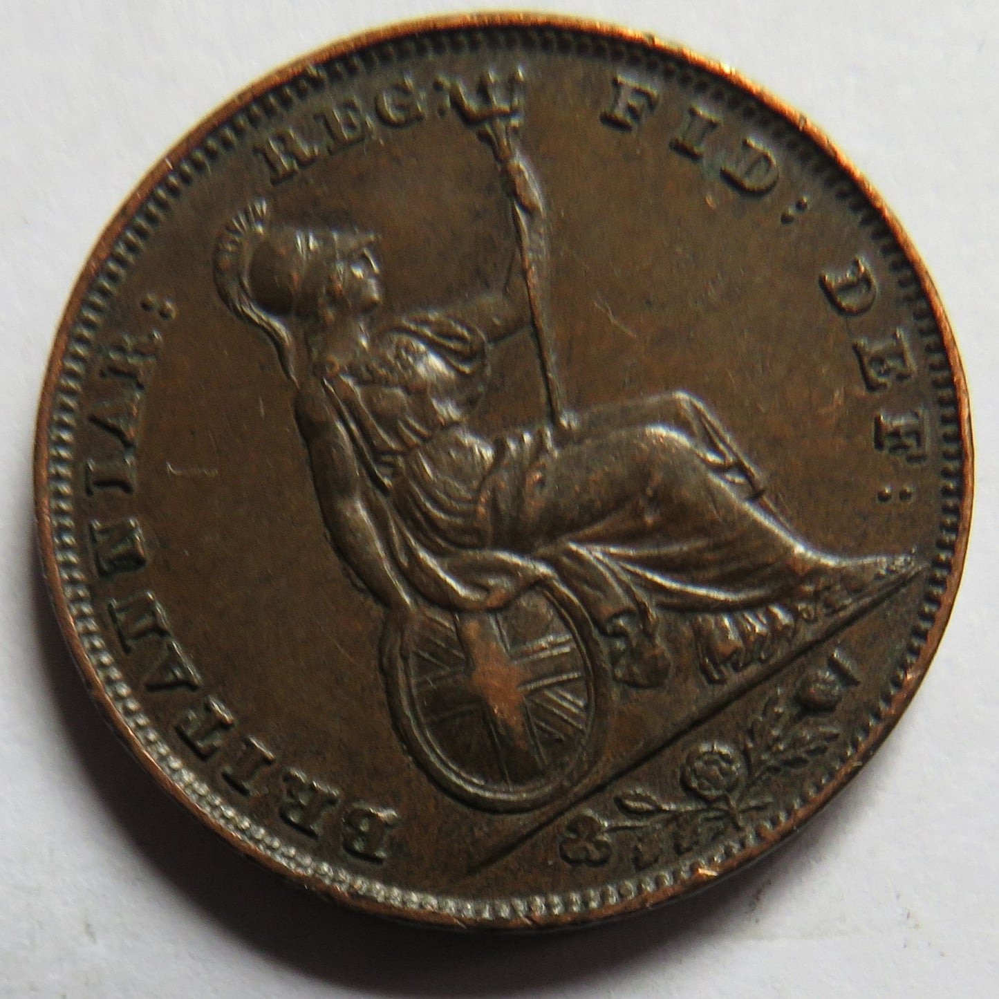 1843 Queen Victoria Young Head Farthing Coin - Great Britain