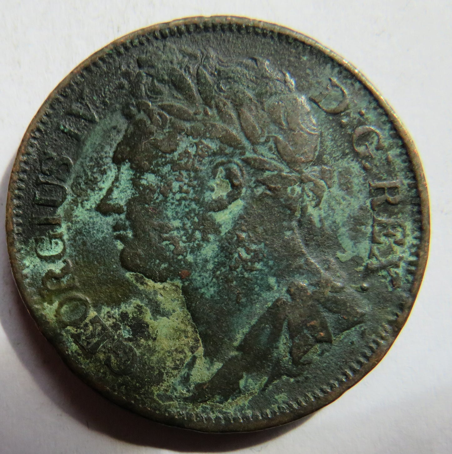 1823 King George IV Ireland Hibernia One Penny Coin