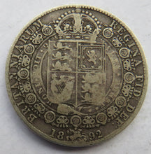Load image into Gallery viewer, 1892 Queen Victoria Jubilee Head Silver Halfcrown Coin
