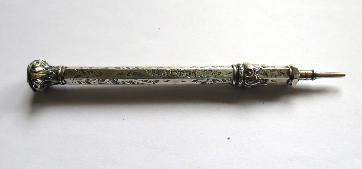 Antique White Metal / Silver & Citrine Propelling Pencil