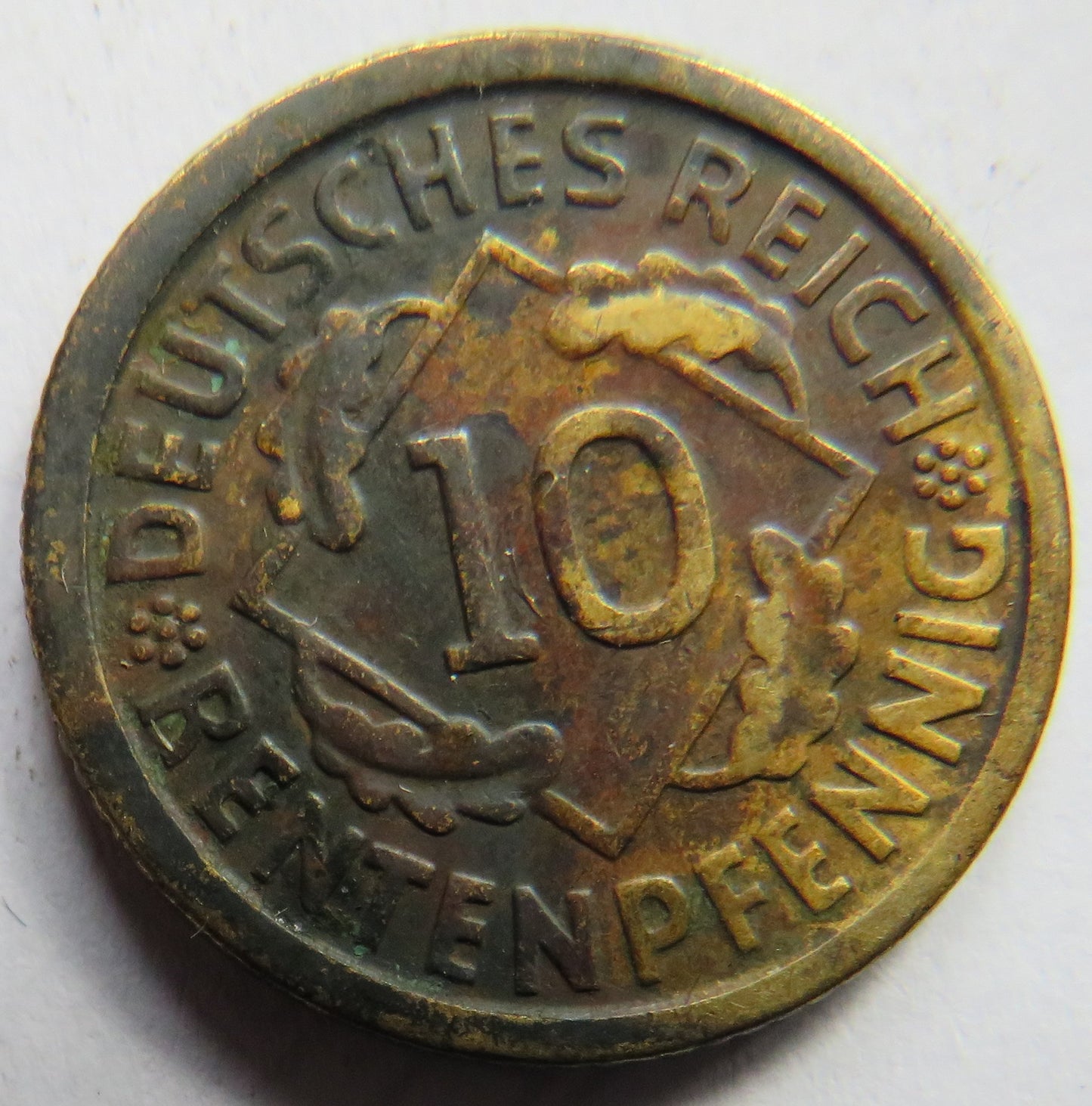 1924-F Germany - Weimar Republic 10 Rentenpfennig Coin