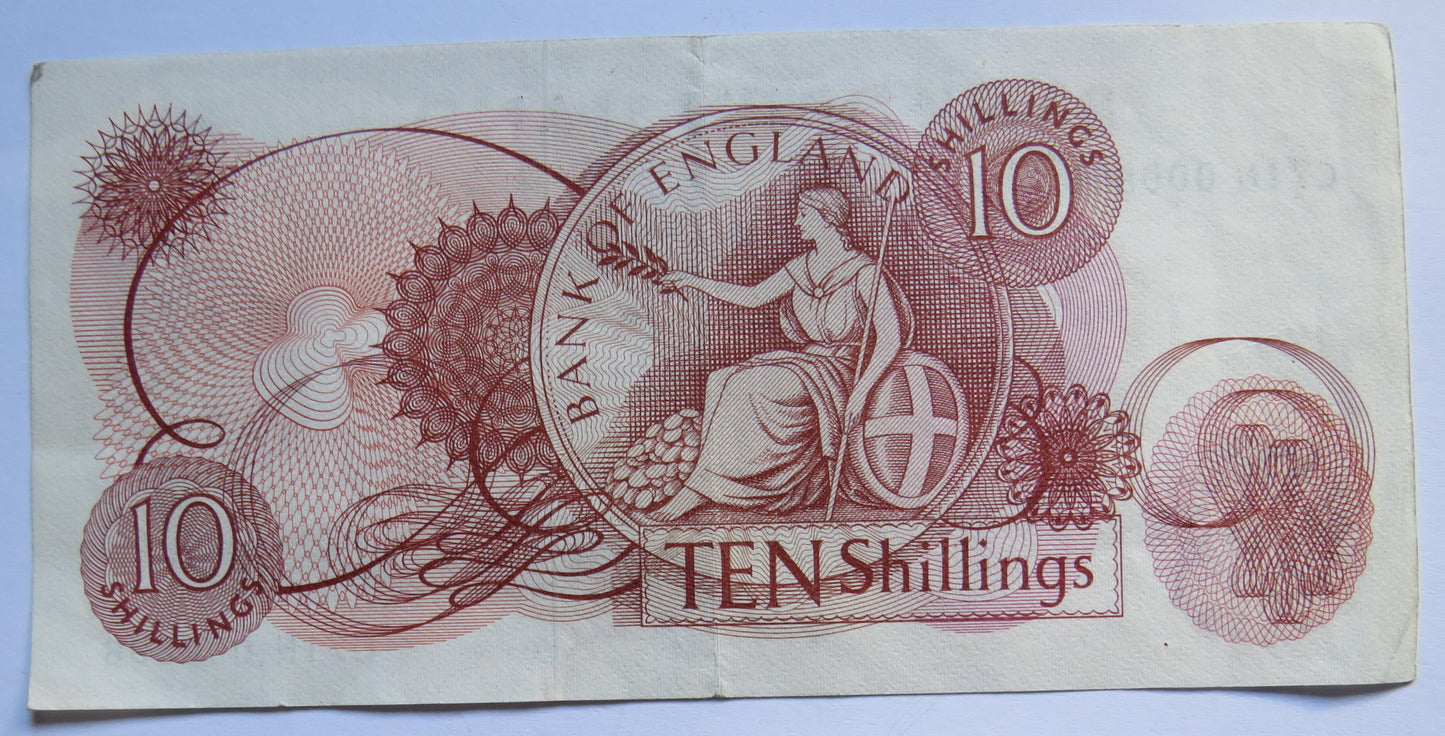 C.1967 Bank of England 10 Ten Shillings Banknote J.S. Fforde (C71N)