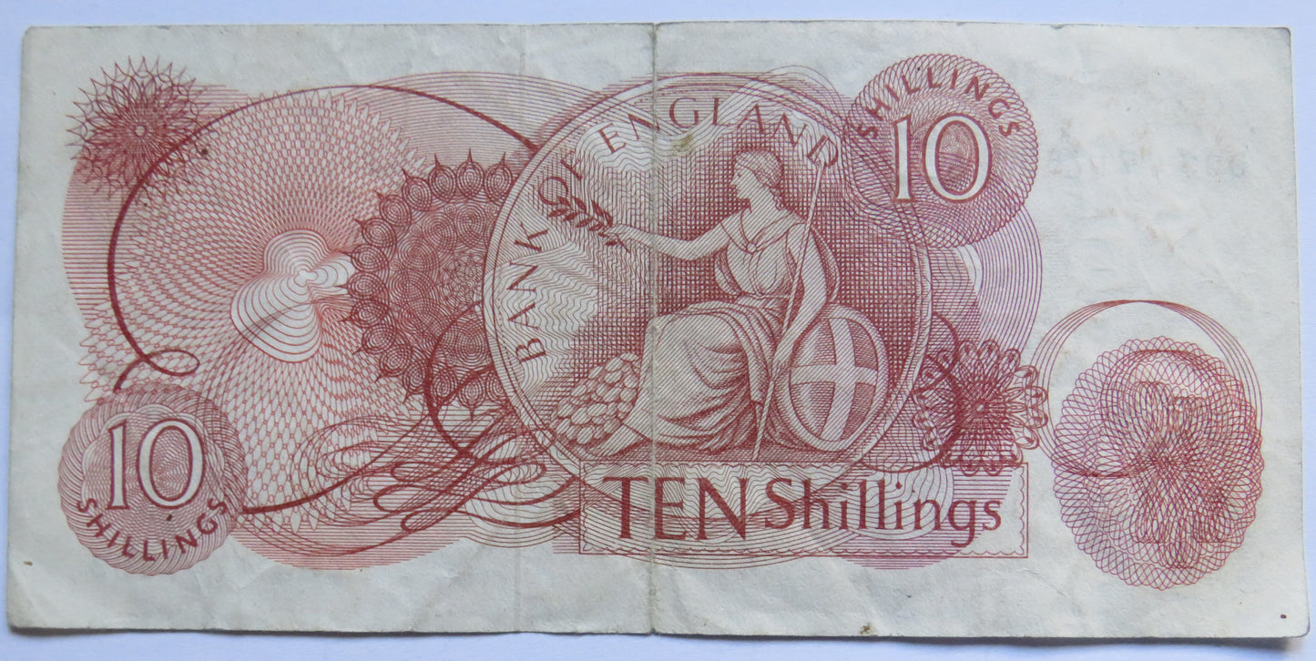 C.1961 Bank of England 10 Ten Shillings Banknote L.K. O'Brien (D03)