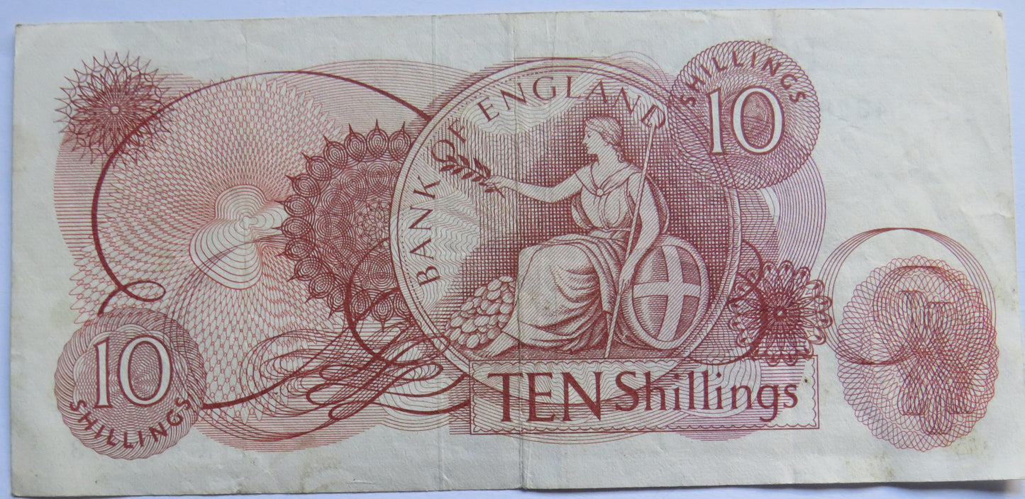 C.1963 Bank of England 10 Ten Shillings Banknote J.Q. Hollom (11R)