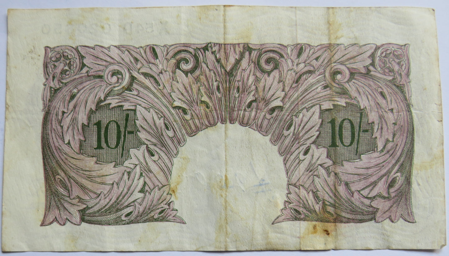 C.1940 Bank of England 10 Ten Shillings Banknote K.O. Peppiatt (X54D)