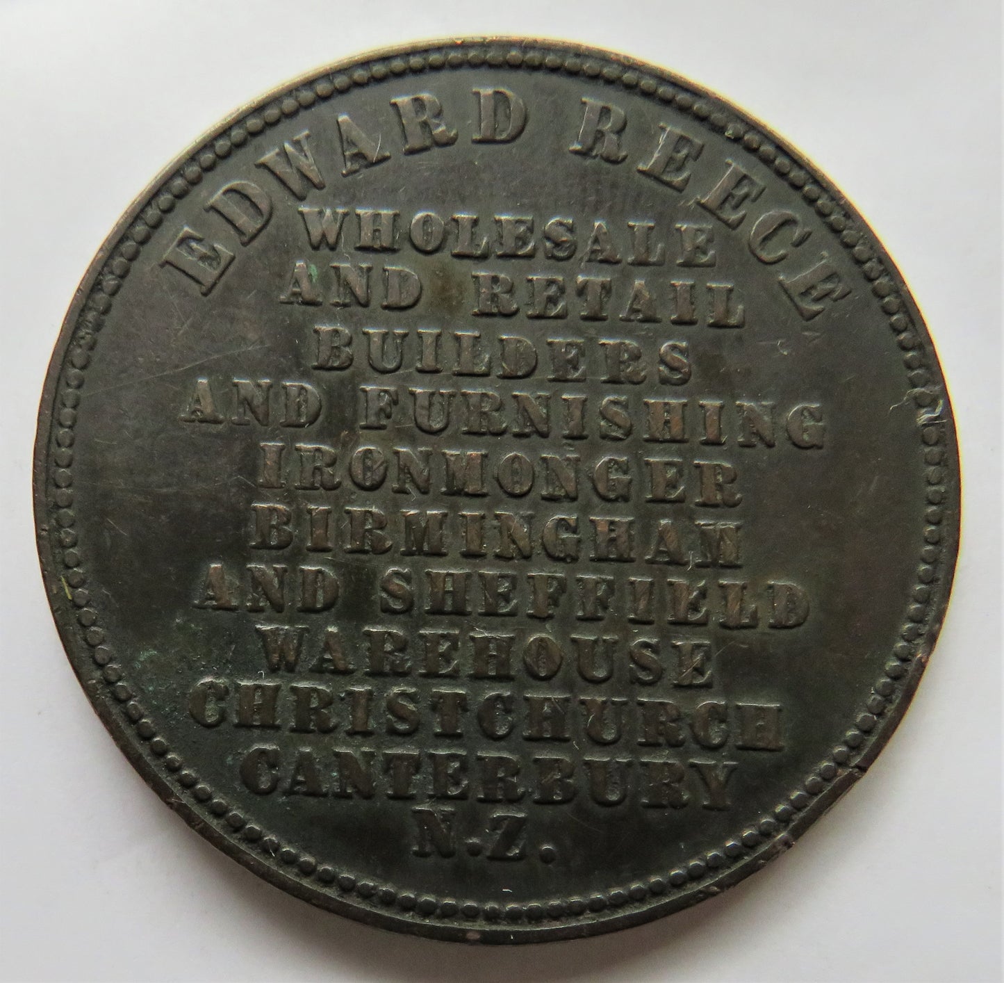 Advance Canterbury New Zealand One Penny Token Edward Reece Scarce