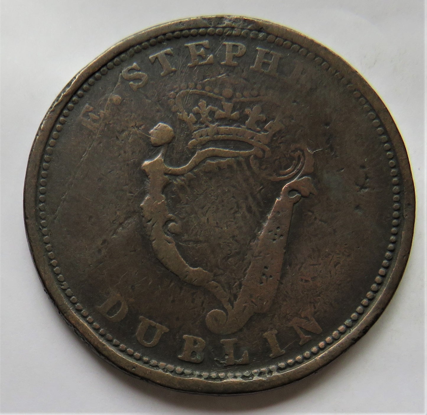 1814 E. Stephens Dublin One Penny Token Wellington & Erin Go Bragh