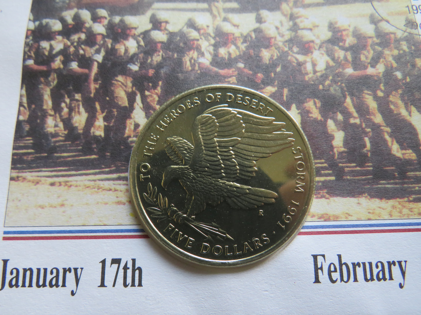 1991 Marshal Islands $5 Coin & Stamp Cover Desert Storm