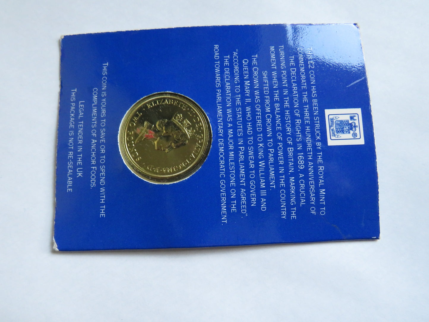 1689-1989 Tercentenary Of The Bill Of Rights £2 Two Pound Coin
