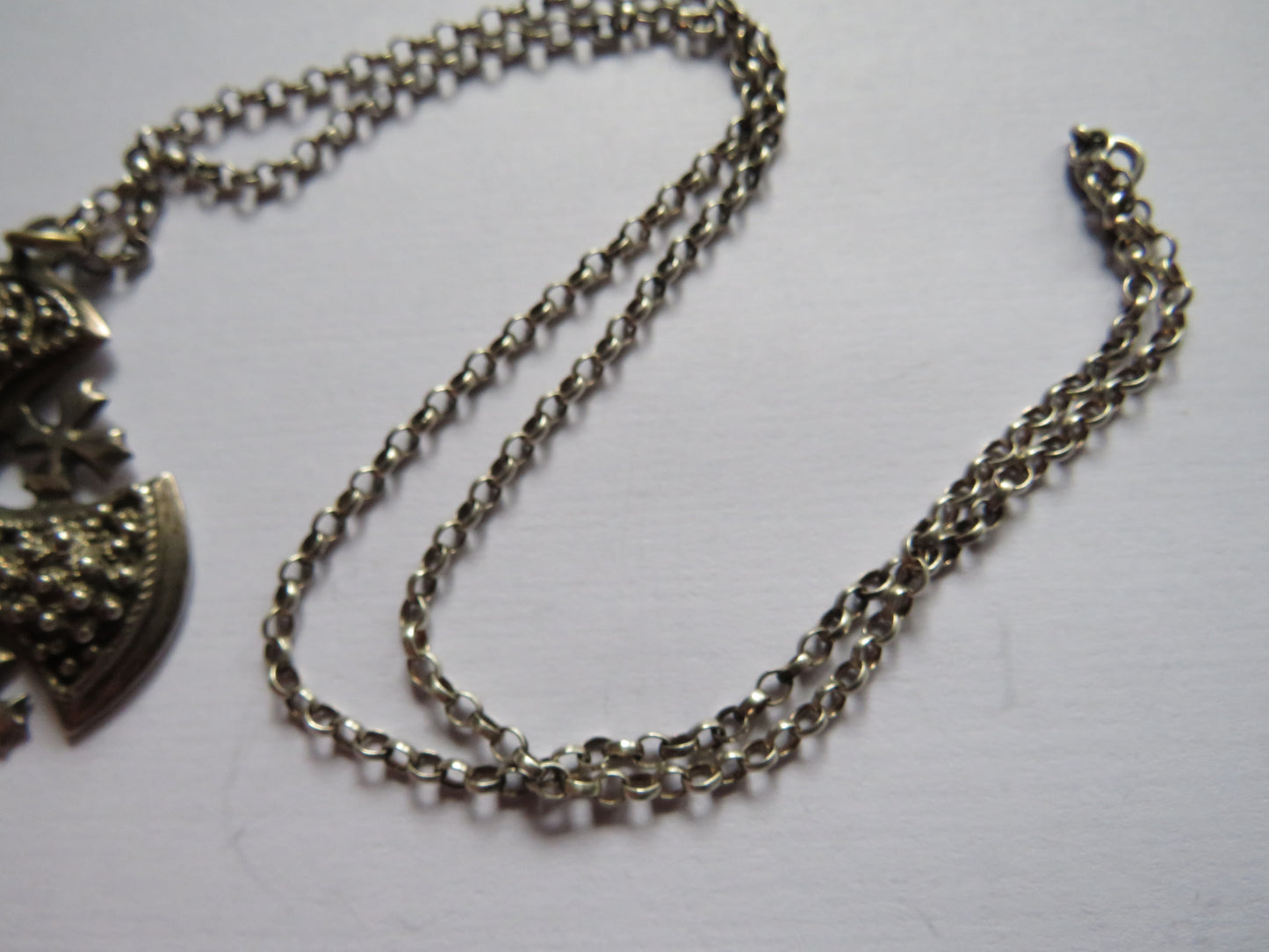 Vintage Large Chunky Silver Cross Pendant & Necklace