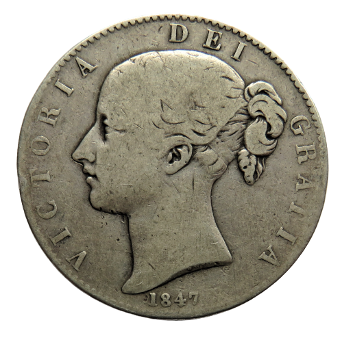 1847 Queen Victoria Young Head Silver Crown Coin - Great Britain