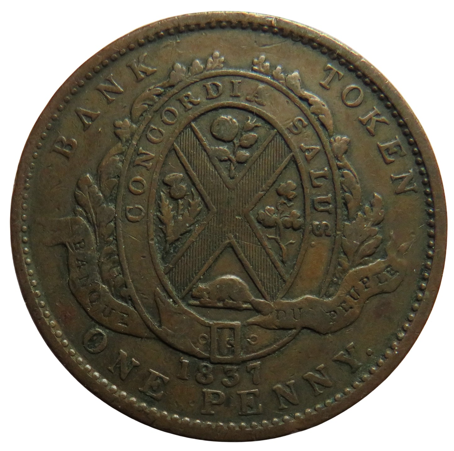 1837 Lower Canada One Penny / 2 Sous Bank Token