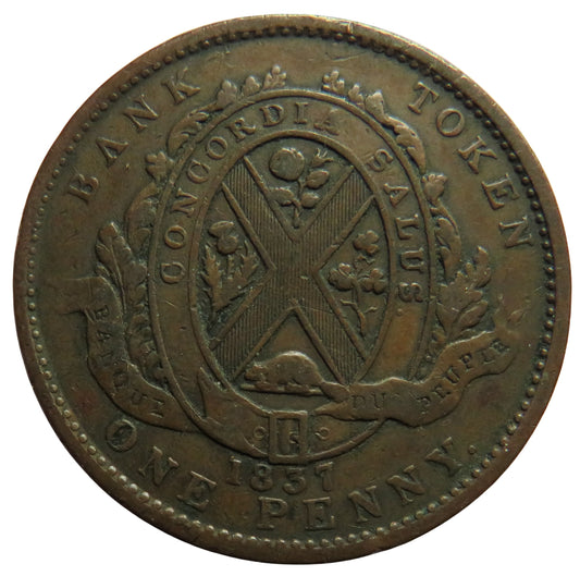 1837 Lower Canada One Penny / 2 Sous Bank Token