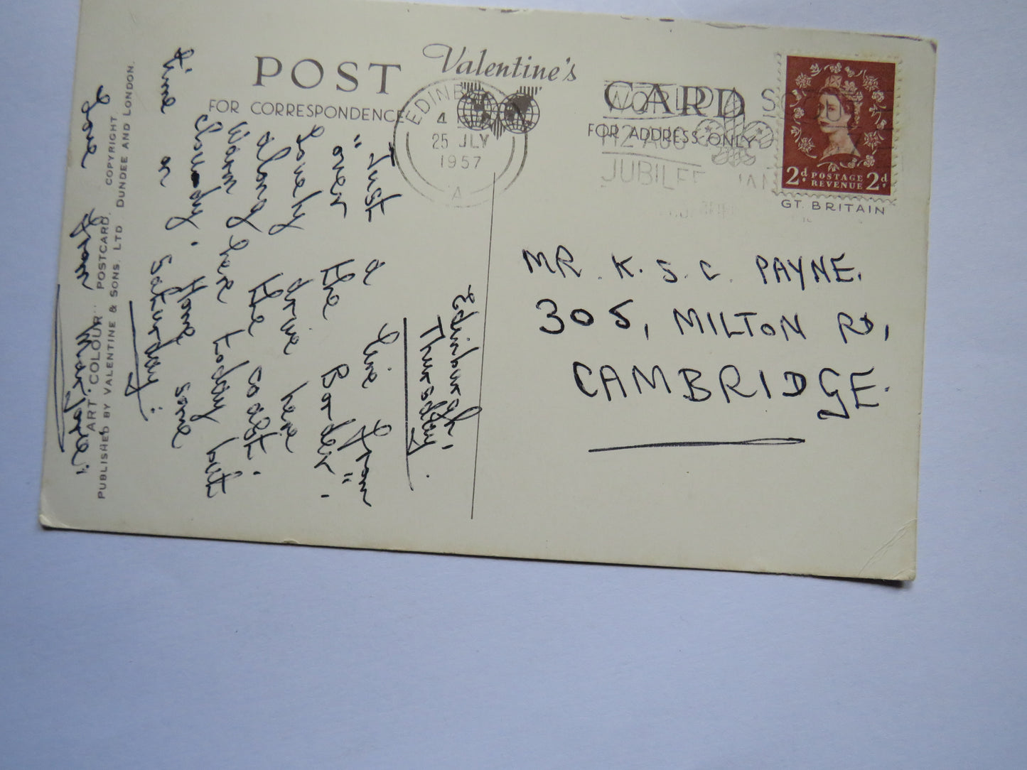 Vintage Postcard of Edinburgh from Carlton Hill, Gordon Tartan, 1957