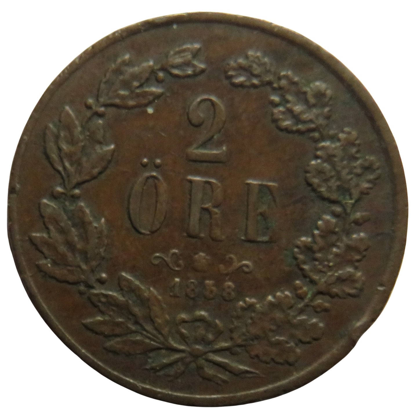 1858 Sweden 2 Ore Coin
