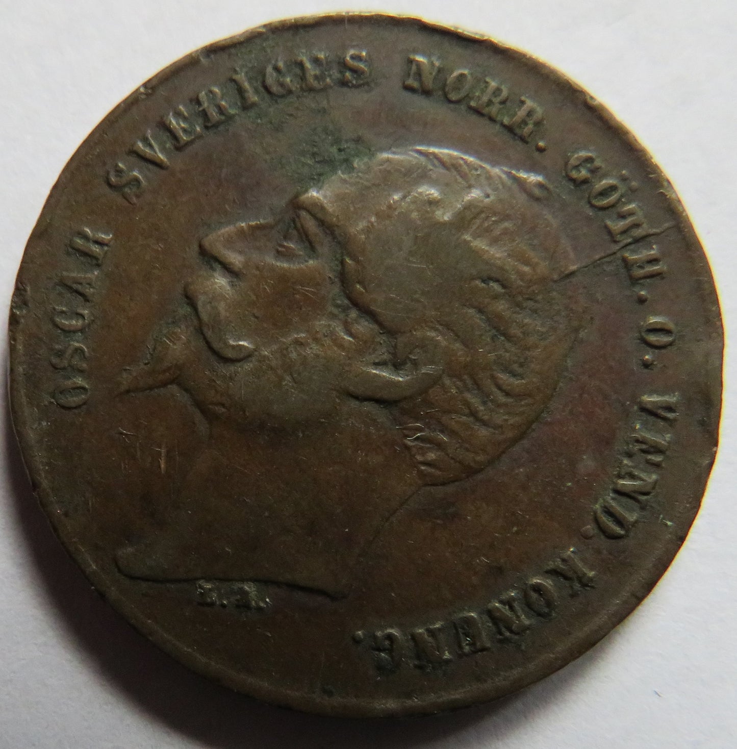 1858 Sweden 2 Ore Coin