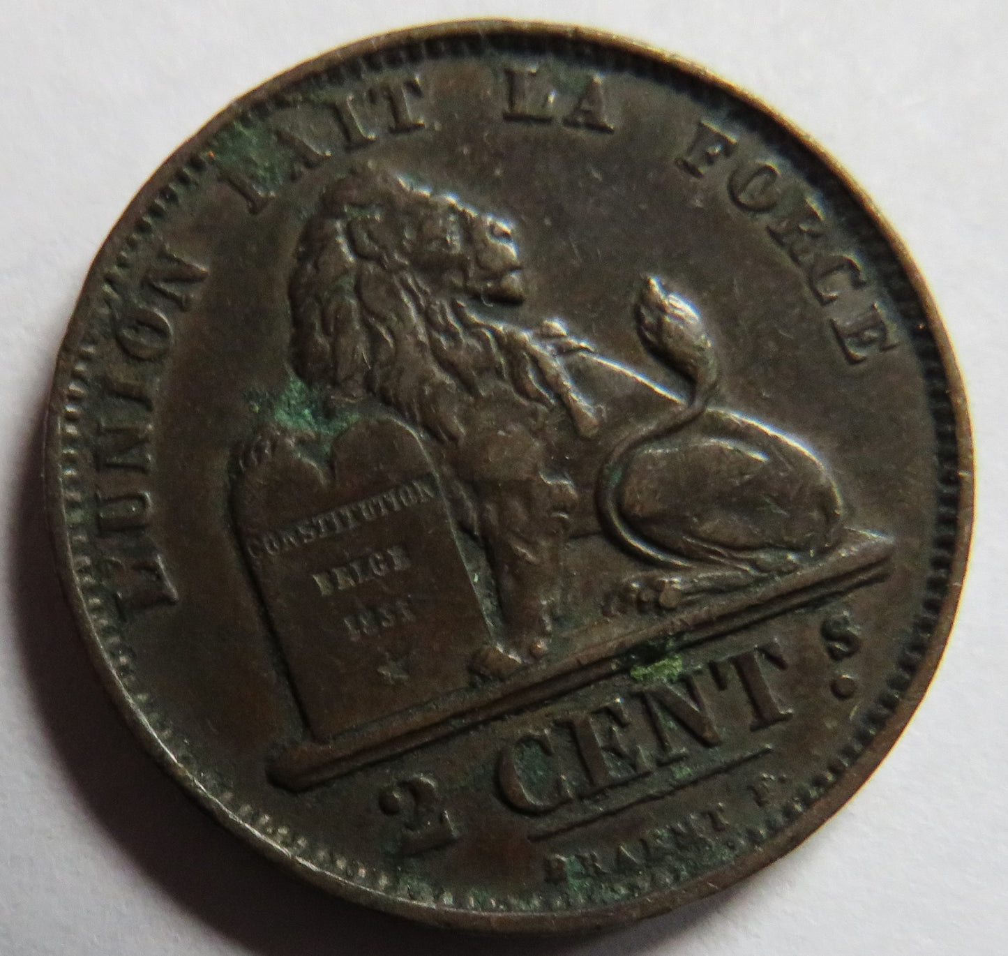1874 Belgium 2 Centimes Coin