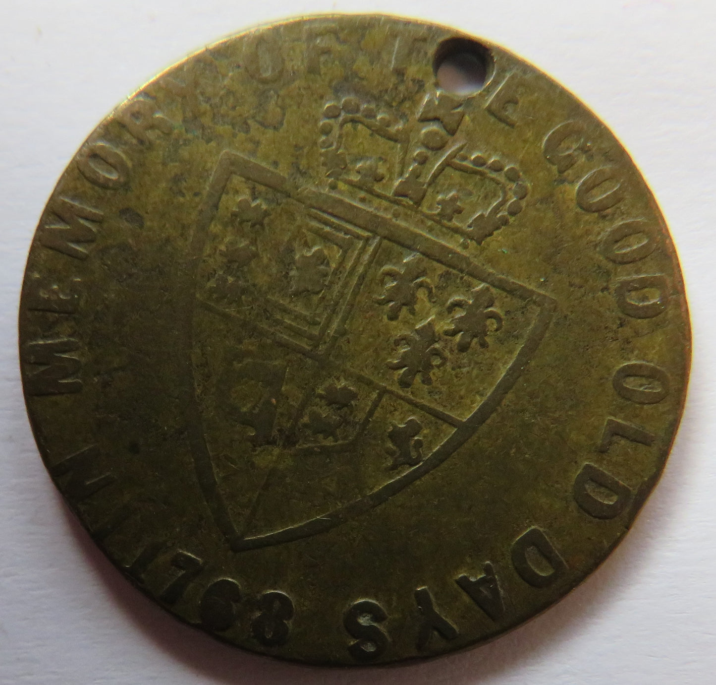 1768 George III Brass Gaming Token "In Memory of The Good Old Days"