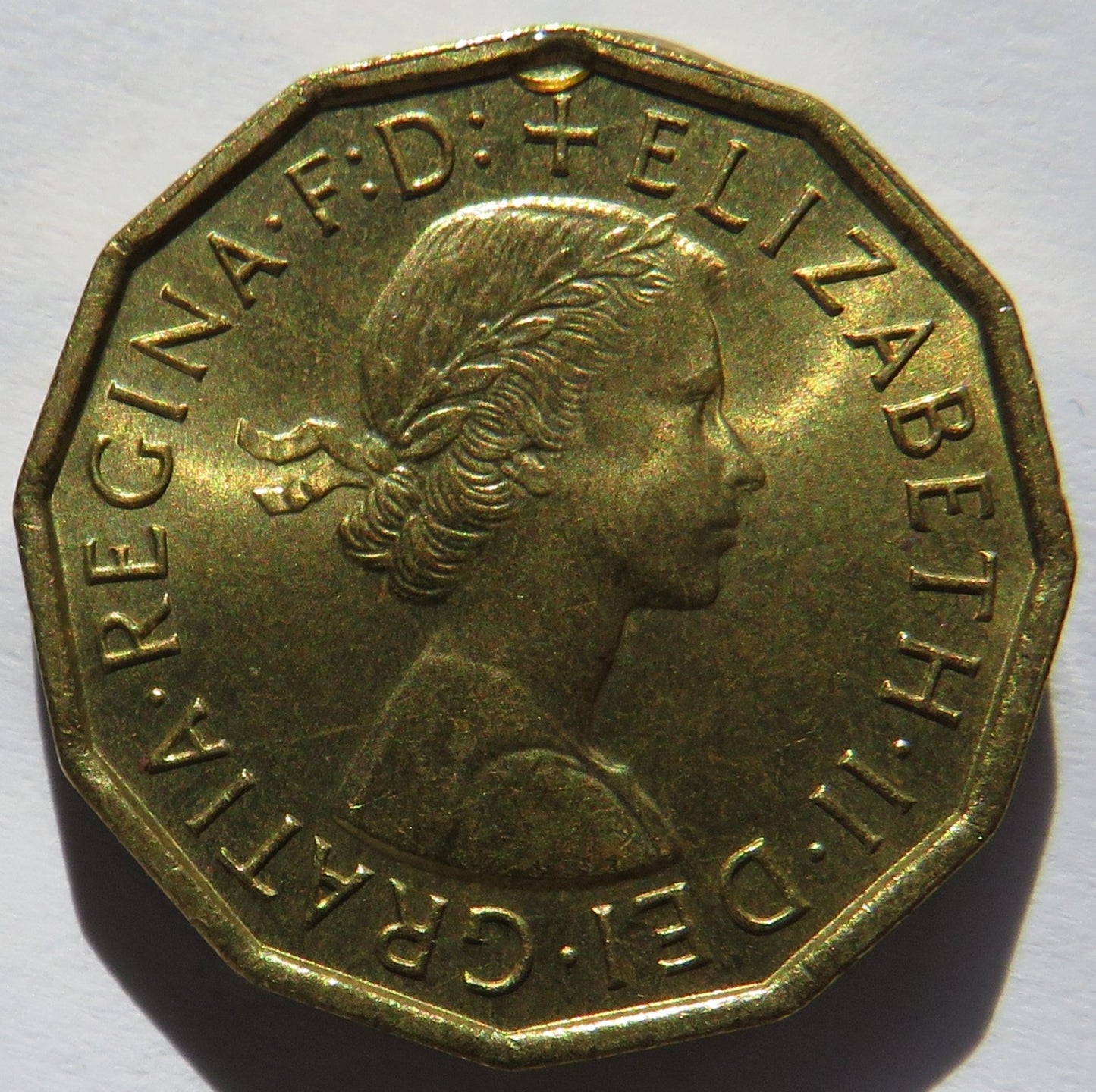 1967 Queen Elizabeth II Brass Threepence Coin In High Grade
