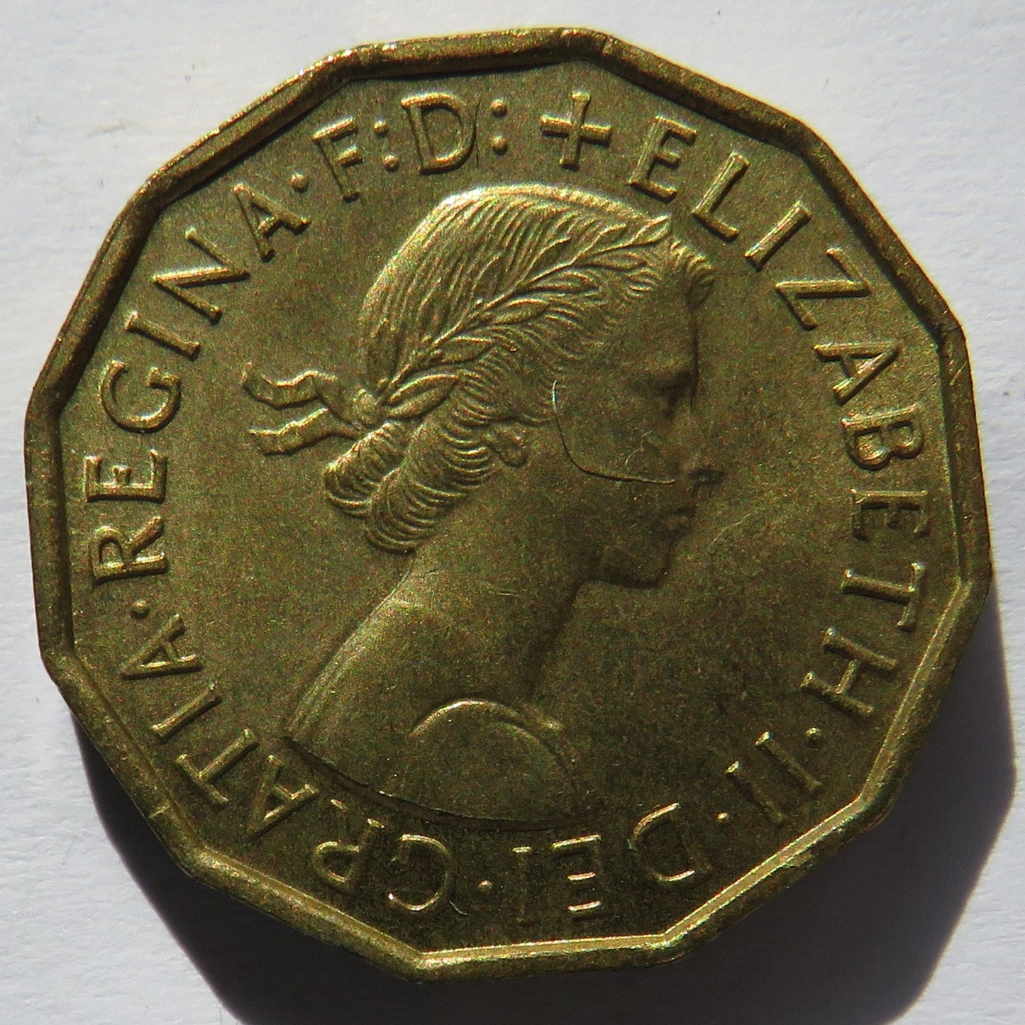 1957 Queen Elizabeth II Brass Threepence Coin In High Grade