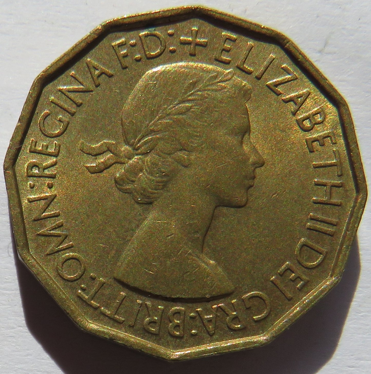1953 Queen Elizabeth II Brass Threepence Coin In High Grade